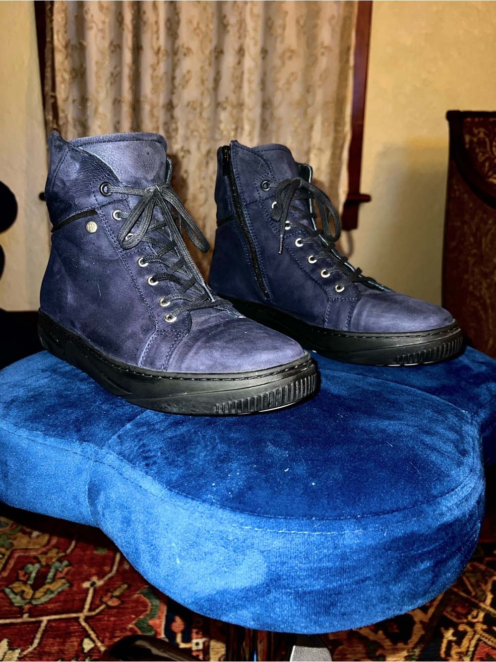 Wolky Navy Suede Combat-Style Lace-Up Boots